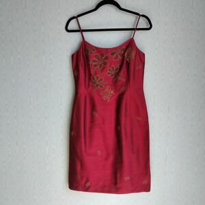 Vtg 90s Ann Taylor Sz 6 100% Silk Beaded Embroidered Sleeveless Sheath Dress